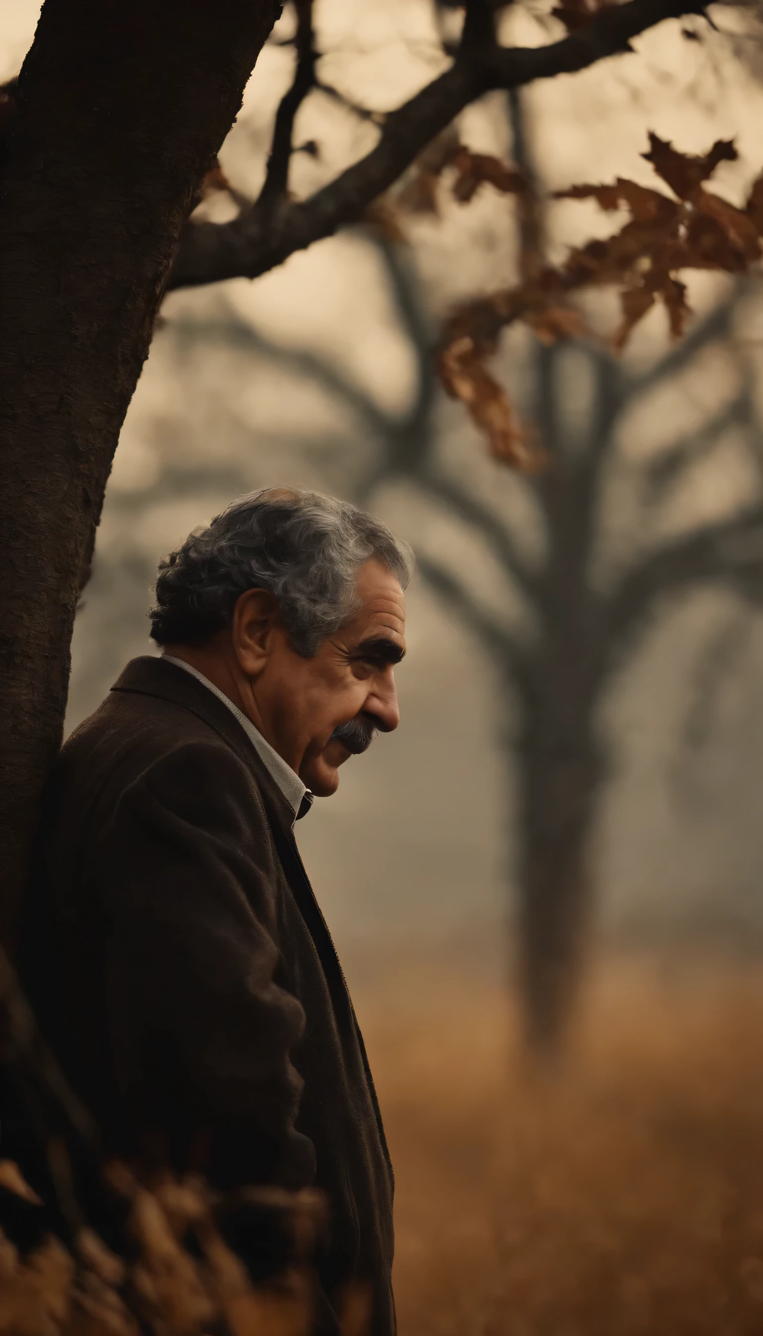 Gabriel Garcia Marquez, in prairie, a tree, autumn