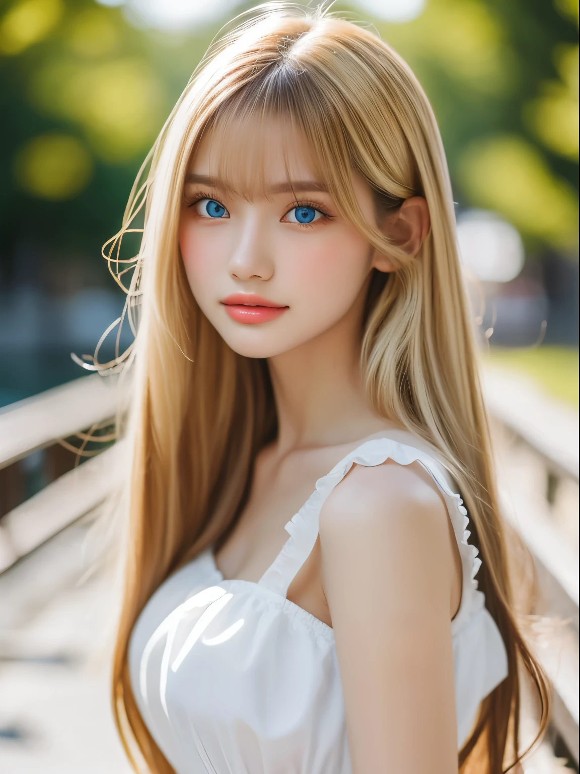 in 8K,top-quality,Real Image,intricate detailes,超A high resolution,Depth Field,masuter piece,natural soft light,profetional lighting,1 girl in,(cute little:1.2),、White Elegance、(Black dress with ruffles)、 Skirt that bulges with panniers、bright expression、Young shiny shiny white shiny skin、Best Looks、ultimate beauty girl、The most beautiful sparkling blonde hair in the world、shiny light hair、Super long silky straight hair、Long blonde hair hanging over the eyes、Sparkling crystal clear pale blue eyes、Very beautiful lovely cute 17 year old girl、Lush bust,(cowboy  shot)