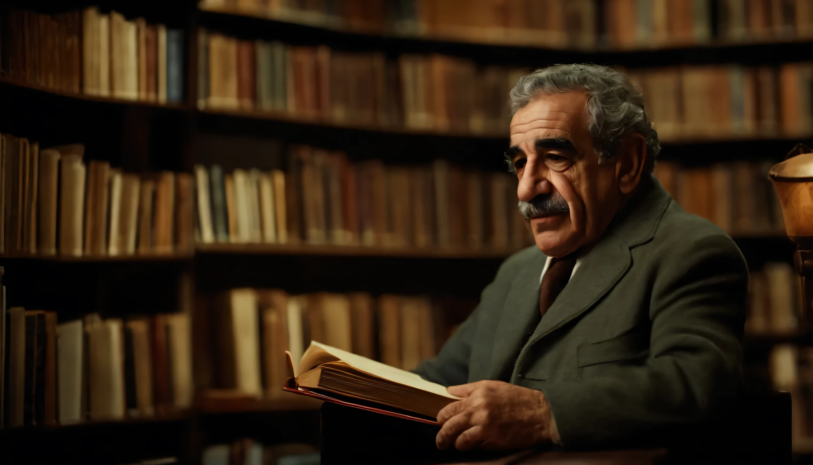 Gabriel Garcia Marquez, in library, books