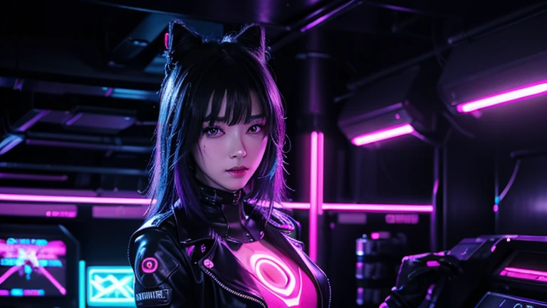 1 girl, ライトブルー neon ,A female android is dancing, cyber punk, club music,dim lighting, neon signs,fc portrait, neon,cyber punk, futuristic ,EDM,Club Music,