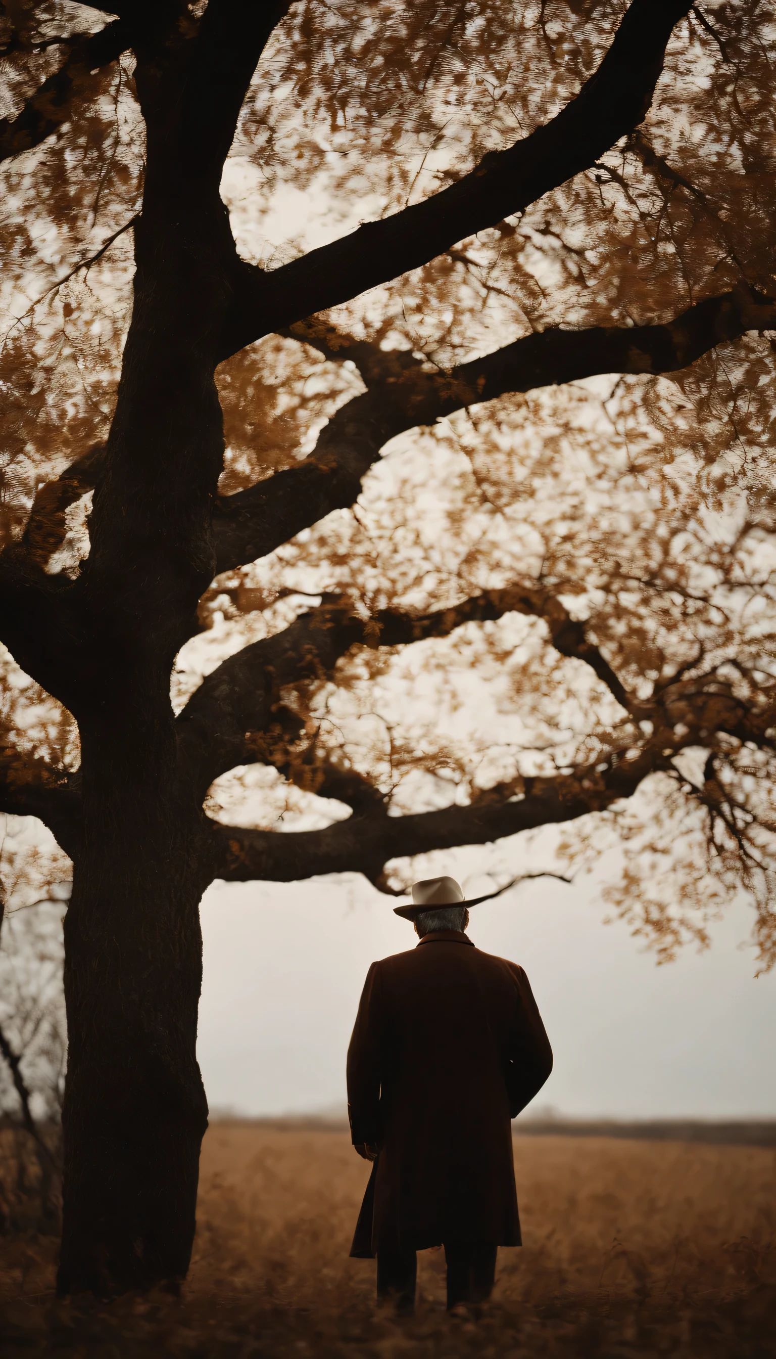 Gabriel Garcia Marquez, in prairie, a tree, autumn