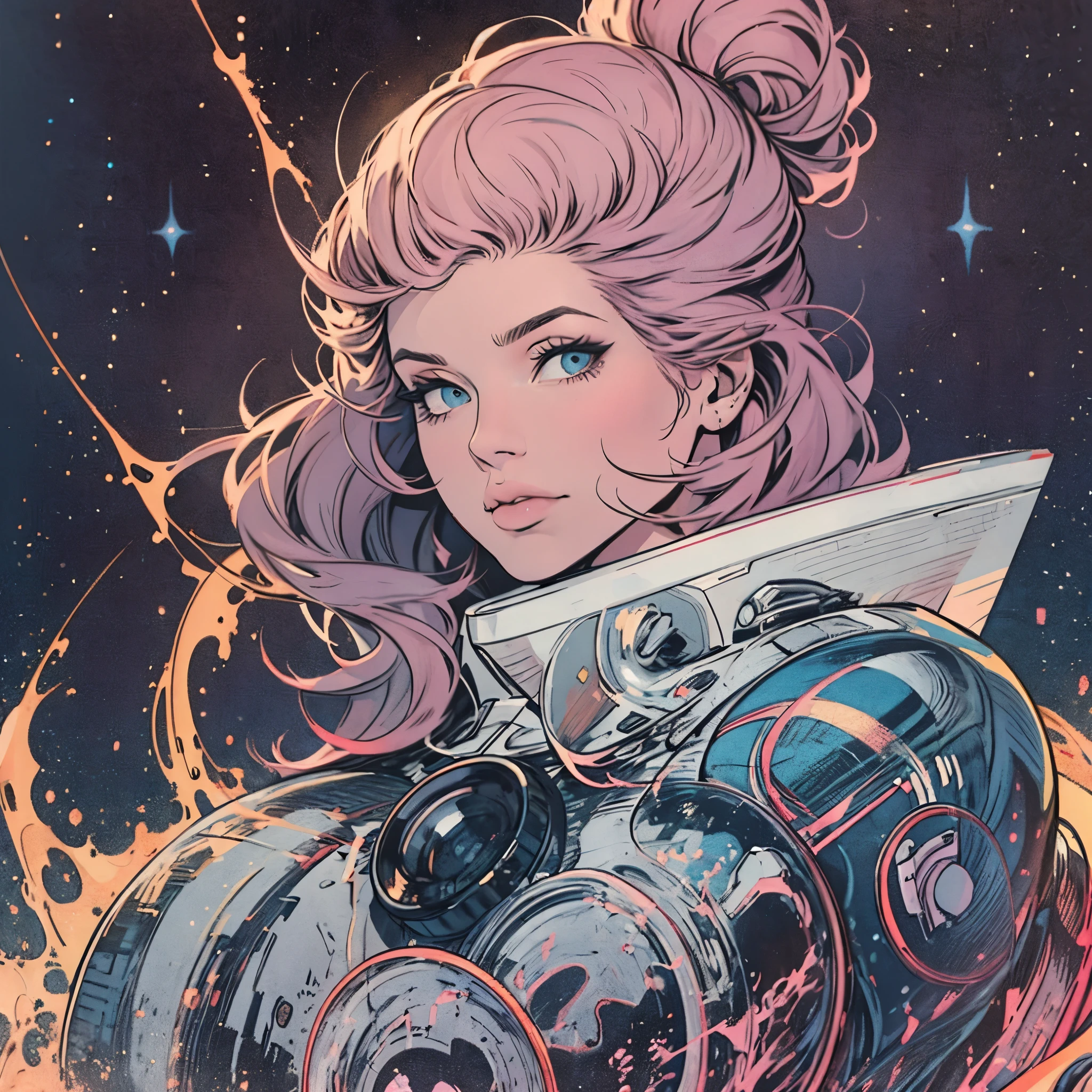 ultimate best quality,beautiful woman,Speech bubble,big brest,cosmic galaxy,