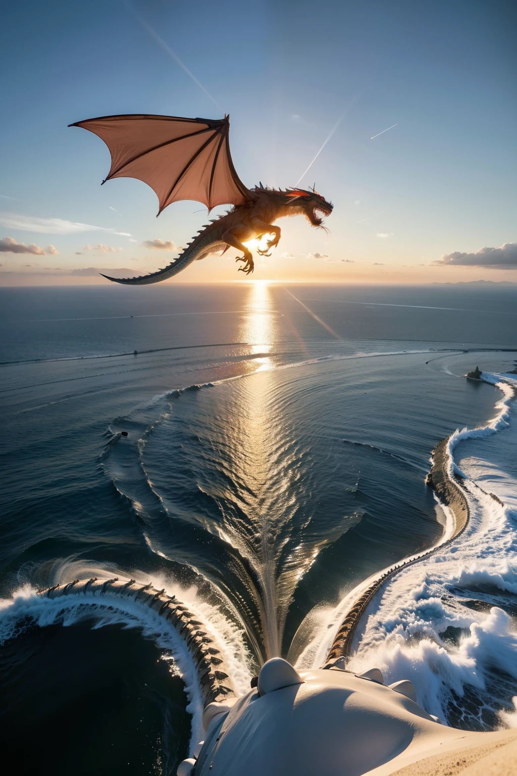 There is a dragon on the left，The sea in the middle，Tiger on the right