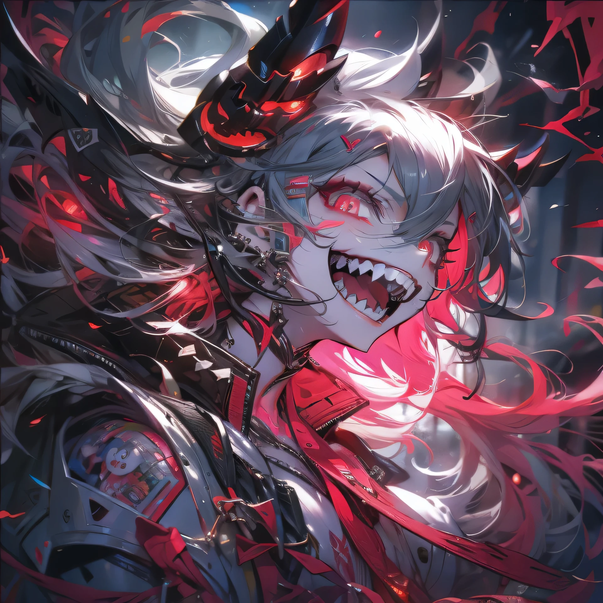 anime girl with red eyes and black hair with horns and a demon's head, trending on artstation pixiv, rossdraws sakimimichan, portrait gapmoe yandere grimdark, onmyoji detailed art, detailed digital anime art, onmyoji portrait, demon slayer artstyle, extremely detailed artgerm, demon anime girl, :: rossdraws