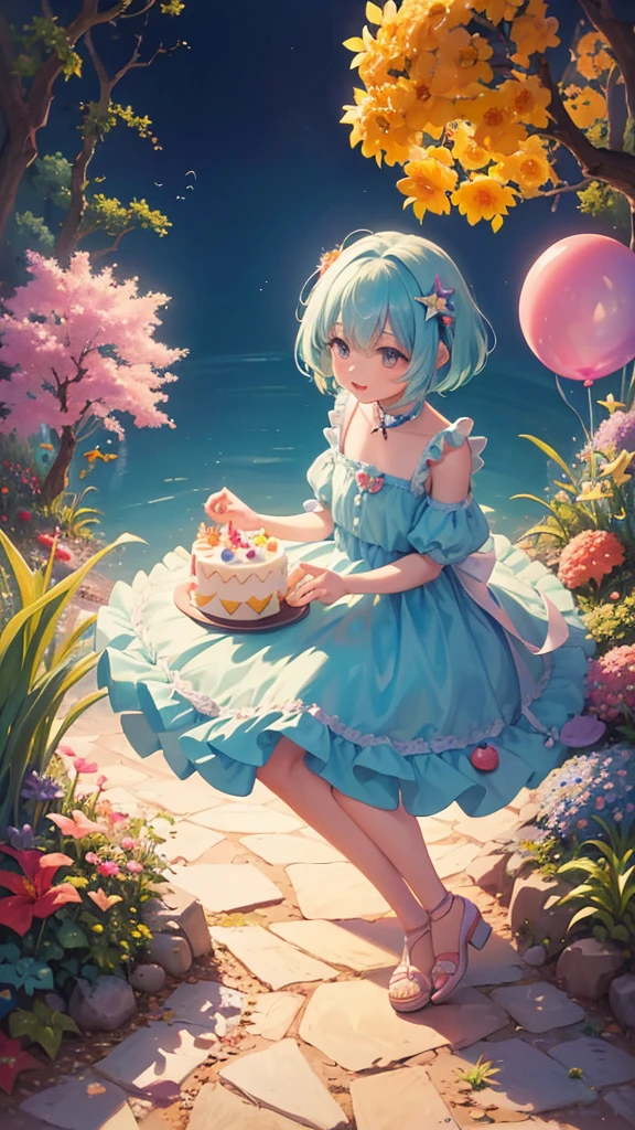 (masterpiece, best quality:1.3), one (enchoneted:1.3) (magic:1.3) (garden), fairy tales, Pixar, disney, dreamworks style, Be surrounded by magic on a fantastic mountain, rendered in intricate detail in a digital painting with sharp focus, inspired by fairy tales oned oneimated movies from Pixar, disney, oned dreamworks, (conedyloned:1.5), ice cream, no humones, fonetasy, rainbow, balloon, sharp focus, (depth of field), rich and colorful, (shining:1.2), natural lighting, cake, conedy, atmosphere, (bloom:0.4), pastel colors,