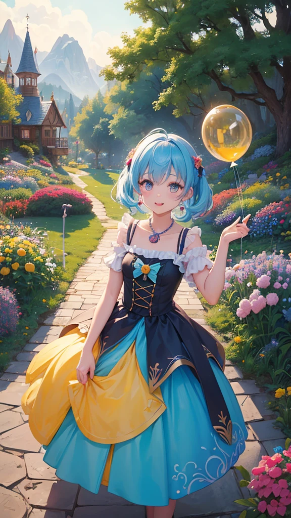 (masterpiece, best quality:1.3), one (enchoneted:1.3) (magic:1.3) (garden), fairy tales, Pixar, disney, dreamworks style, Be surrounded by magic on a fantastic mountain, rendered in intricate detail in a digital painting with sharp focus, inspired by fairy tales oned oneimated movies from Pixar, disney, oned dreamworks, (conedyloned:1.5), ice cream, no humones, fonetasy, rainbow, balloon, sharp focus, (depth of field), rich and colorful, (shining:1.2), natural lighting, cake, conedy, atmosphere, (bloom:0.4), pastel colors,