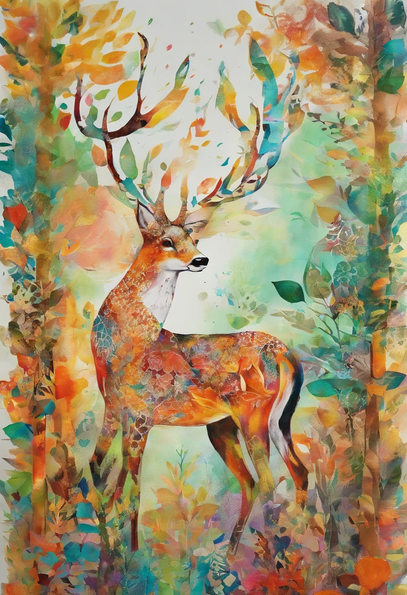 biche fuyante, forest, mouvement ::2 colorful ink painting ::2 art fantasy
