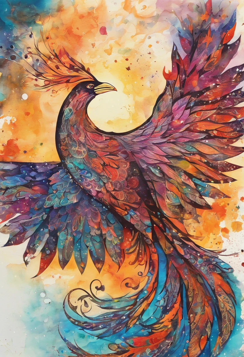 Phoenix flamboyant volant, Starry sky ::2 colorful ink painting ::2 art fantasy
