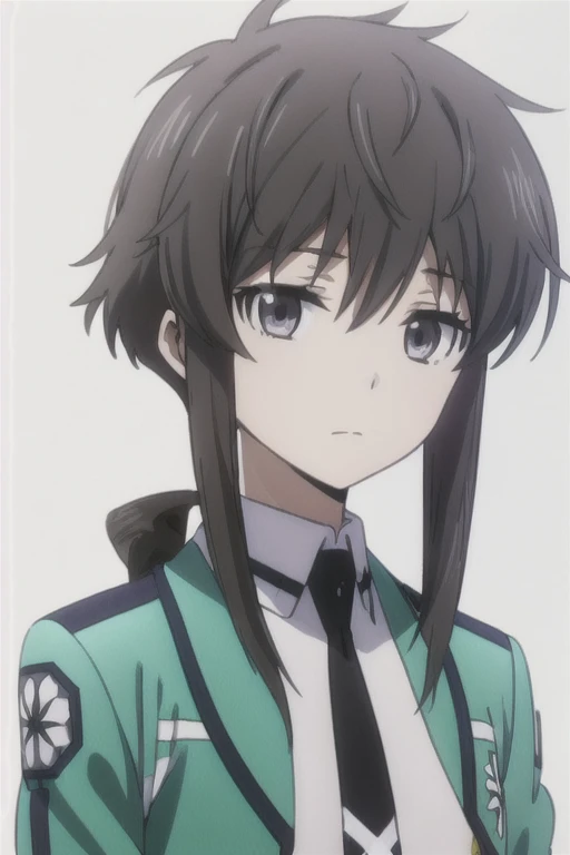 alone, 1 girl, looking at the viewer, 2D, anime, anime coloring, Upper body, (white background:1.3), shizuku kiyayama, , Jacket, tie, looking at the viewer, closed mouth