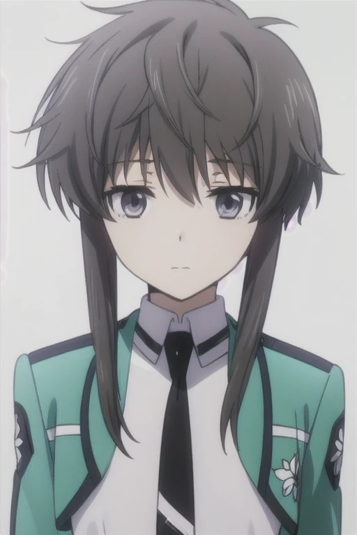 alone, 1 girl, looking at the viewer, 2D, anime, anime coloring, Upper body, (white background:1.3), shizuku kiyayama, , Jacket, tie, looking at the viewer, closed mouth