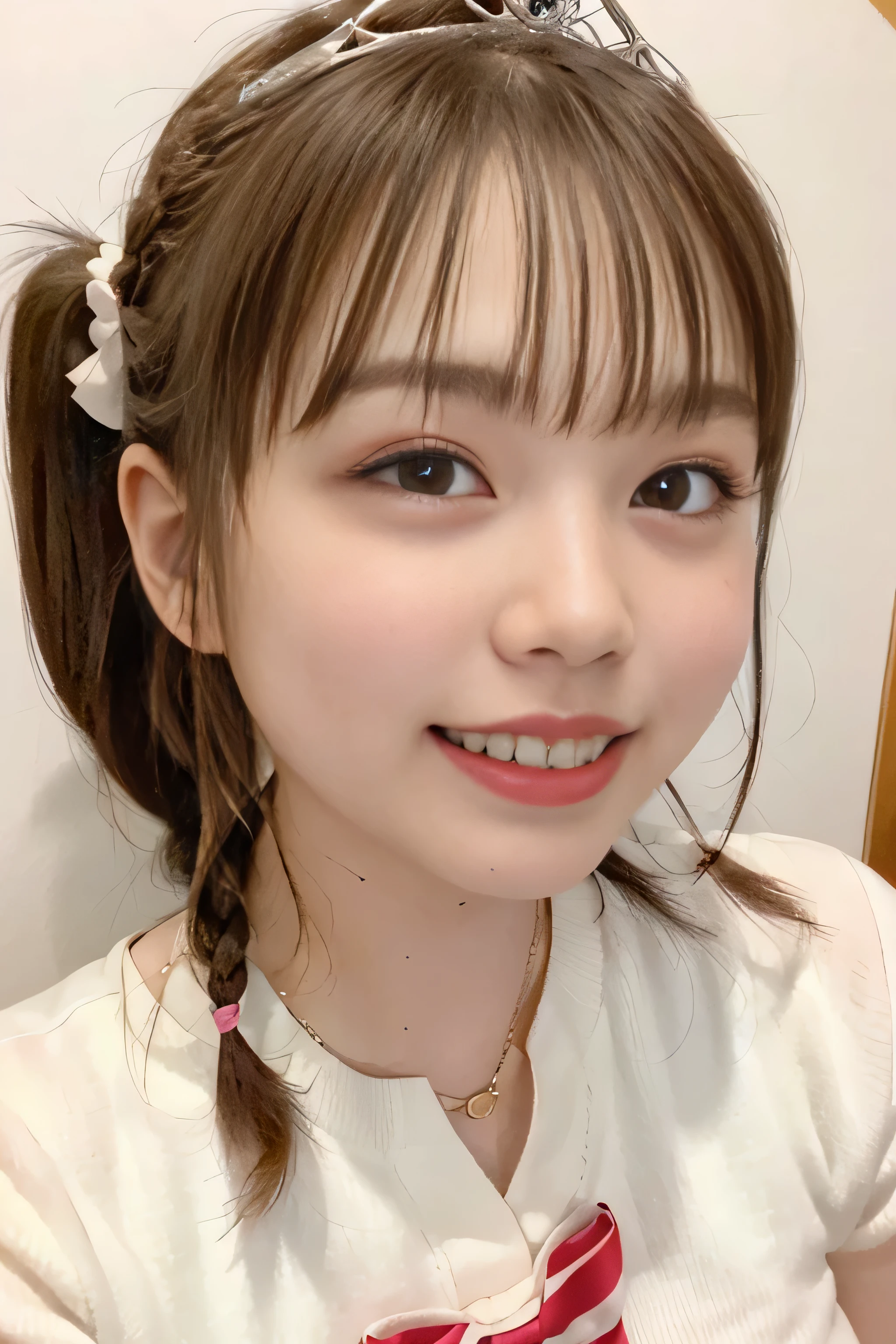 (8K、Raw photo、best image quality、masterpiece:1.2)、(genuine、photogenuine:1.37)、Super detailed、ultra high resolution、girl、1 person、eyes that look at the viewer、Beautiful face in every detail、smile、narrow、 (slim waist) :1.3)、(((The best smile)))、(((Best smile)))、(((A bursting smile)))、(((Perfect lol)))、

(((Braid)))、(((High Twintails)))、(((tiara)))、
thick and beautiful skin、skin texture、flowing hair、professional writing、as a whole human body、twin tails、Braid、high school girlの、high school girl、School Zone、Tokyo、cityscape、red tie、bob hair、happy smile、baby face smile、no makeup、************、a little chubby、E cup breasts、