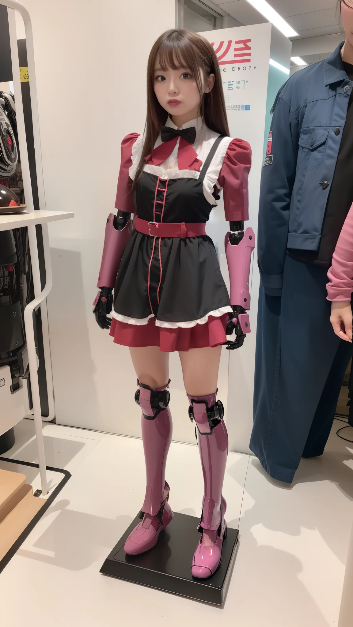 promo photo, The place is a restaurant by the sea., waitresses, Gothic ta half costume and maid costume and strawberry image, Clothes based on white, robot