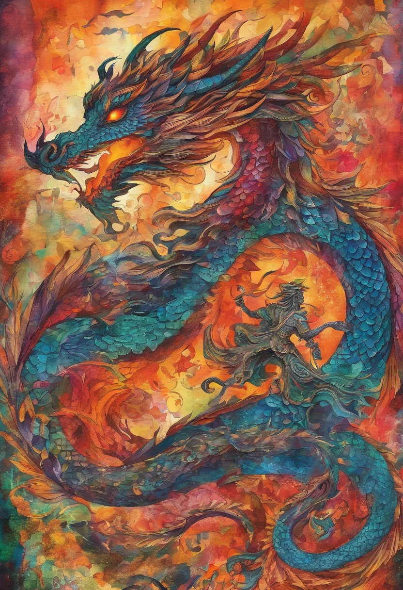 dragon fire crackling dancing movement ::2 colorful ink painting ::2 art fantasy