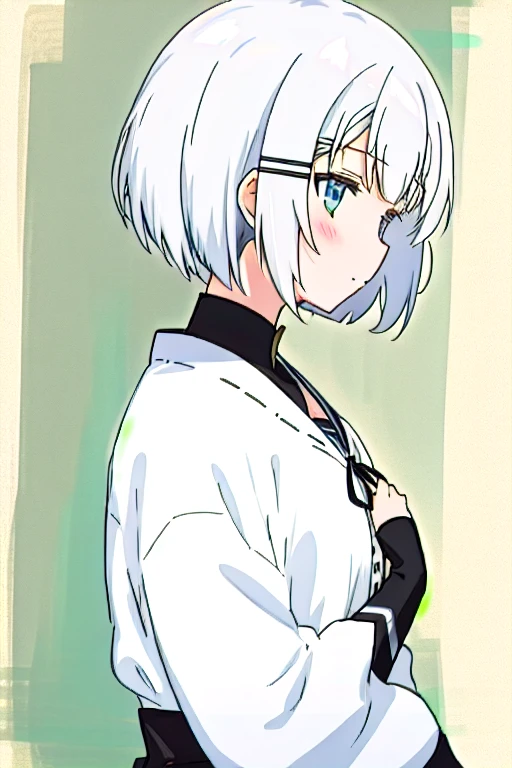 1 girl,  Siesta, bob haircut, hairpin
