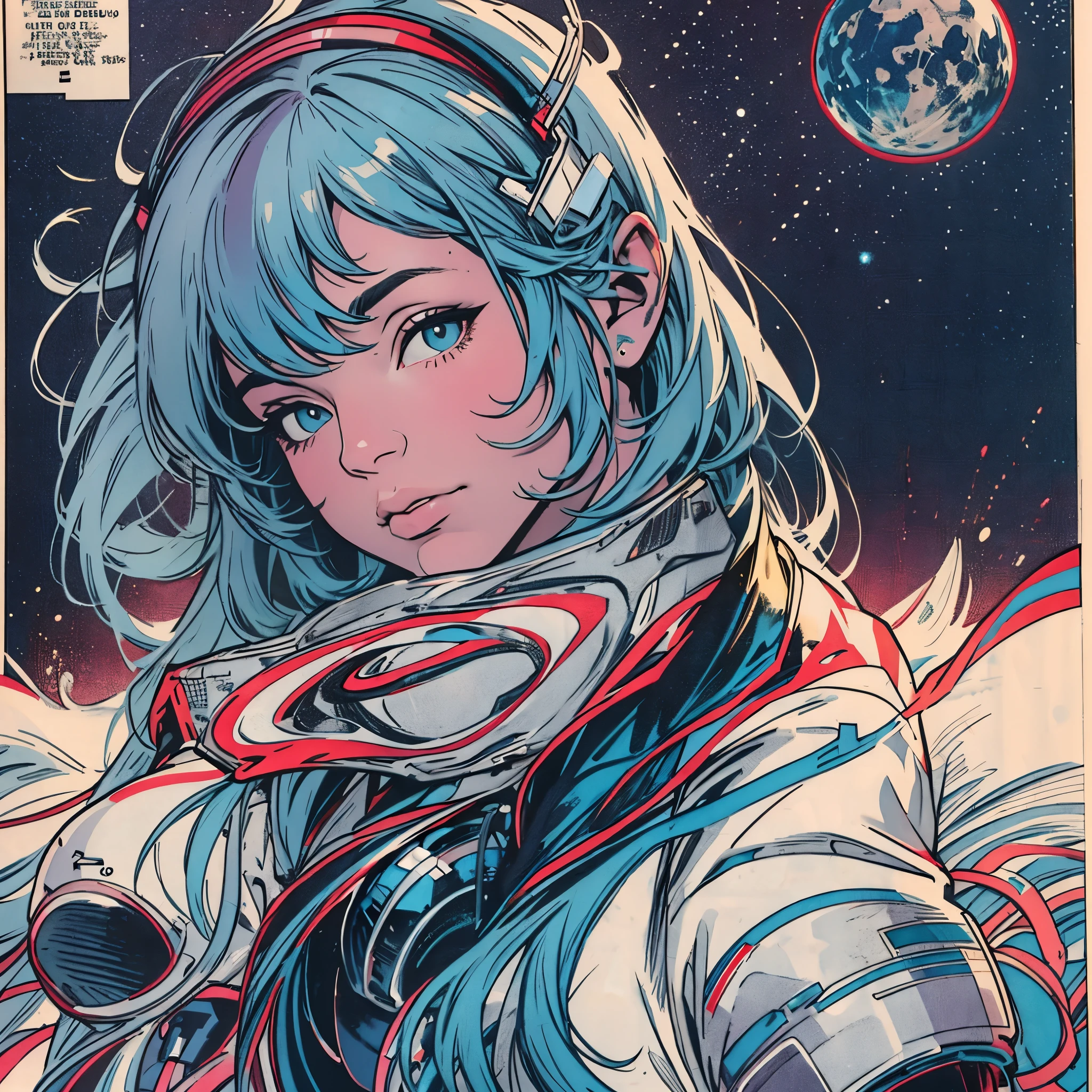 ultimate best quality,beautiful woman,Speech bubble,big brest,cosmic galaxy,ultra blue