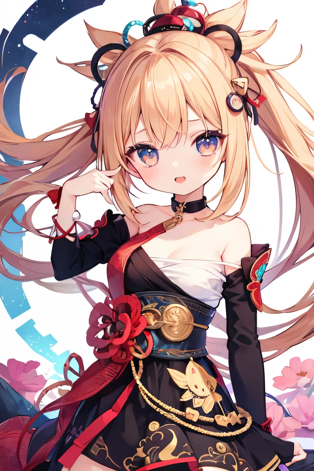 Very beautiful and shining eyes、shining eyes、((1 girl))、small breasts、big mouth、childish clothes、7-year-old girl,highest quality, masterpiece, High resolution, alone, {yoimiya_Genshin:1.15},young, blonde_hair, 前hair, hair_ornament, ponytail, 1 female、、masterpiece、highest quality、Accurate、Oiran、provocative pose、tongue、Big eyes、spread legs、I can see the whole body、masterpiece, highest quality, High resolution, become familiar with, teenage girl，ボサボサのhair，sexy，have a tattoo，attraction，Heartwarming，Heart rate，cropped shoulder，