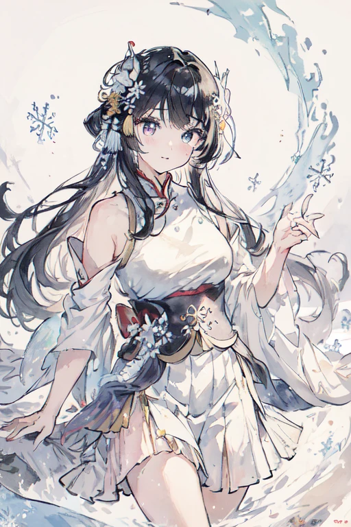 ((highest quality)), ((masterpiece)), (Super detailed), (figure), (detailed light), (very delicious and beautiful), 女of子, cute face, Upper body, two legs, long skirt, (beautiful and detailed eyes), eyes full of stars, messy floating hair, colorful inner hair, 星空of点線of髪, (a lot_of_big_colorful_bubble), [pearl], [天of川], depth of field, [氷of結晶], (snowflake)