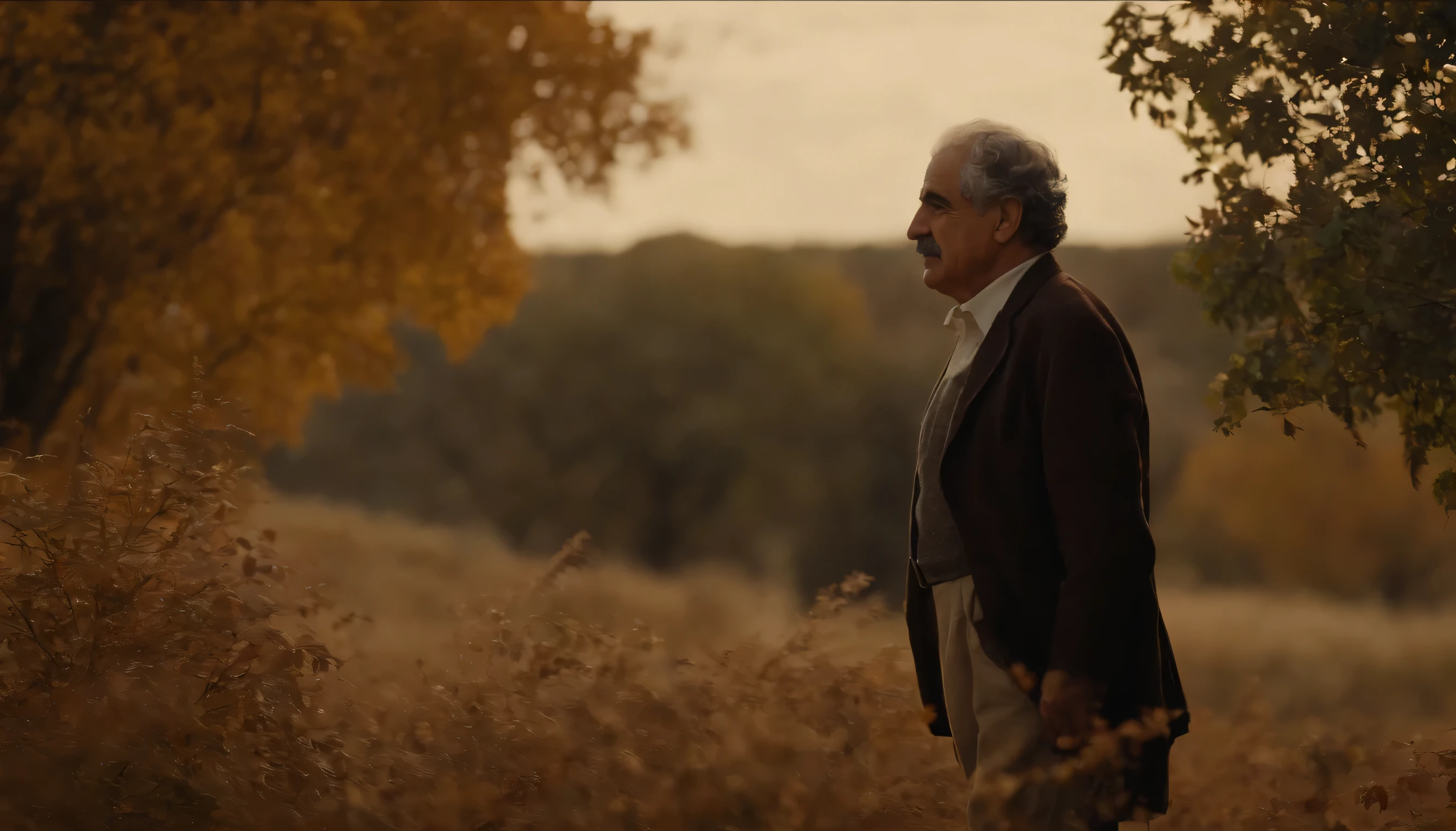 Gabriel Garcia Marquez, in prairie, a tree, autumn