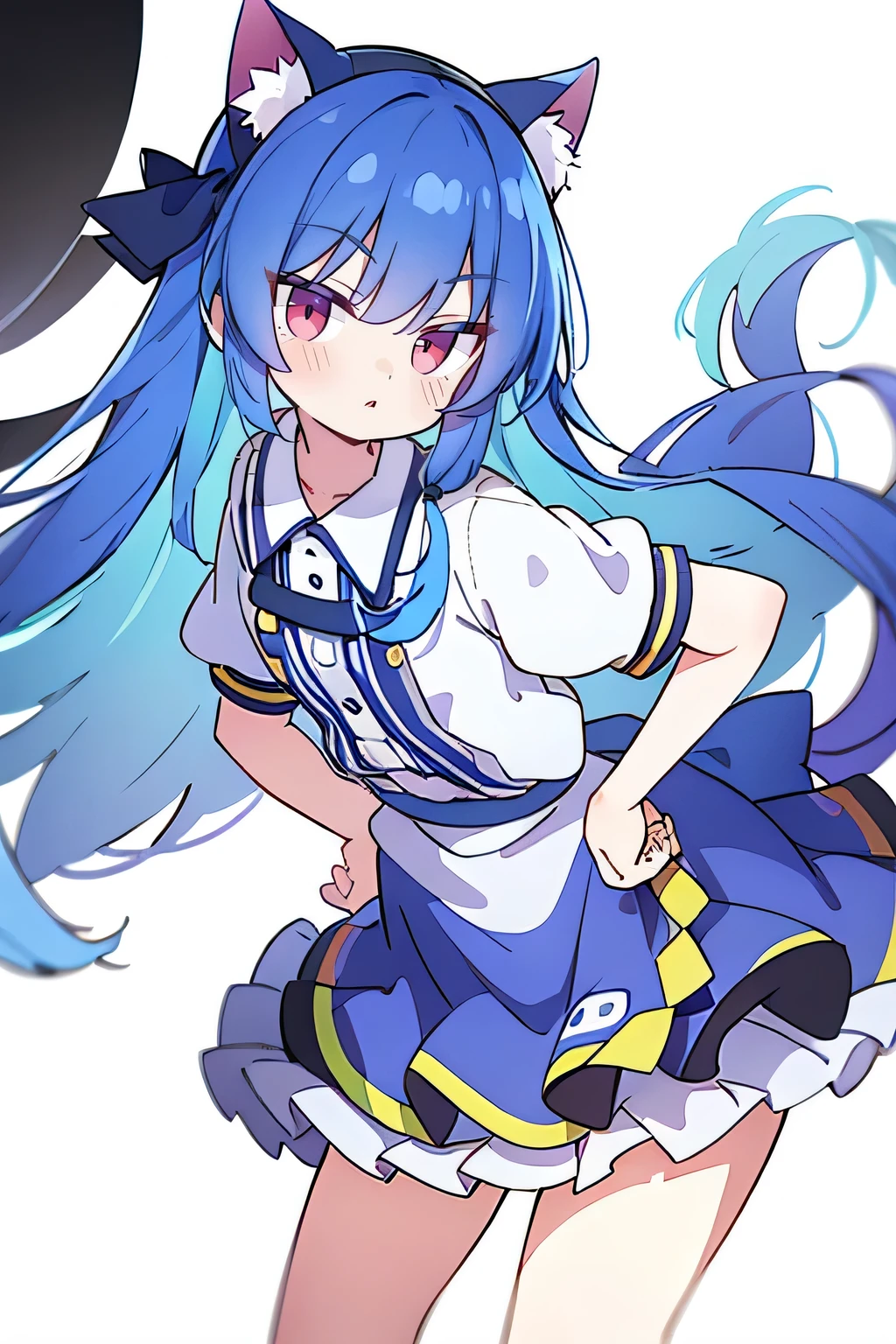 (Masterpiece), best quality, expressive eyes, perfect face, 1girl,
Put your hands on your waist, fair, gorgeous, Japanese comics, girl, Lola, young angel, blue hair, blue hair, flowing clothes, hug the waist, hug the waist, hands on hips, hands on hips, lay down , lying on the ground, legs on the ground, flat chest, cat ears