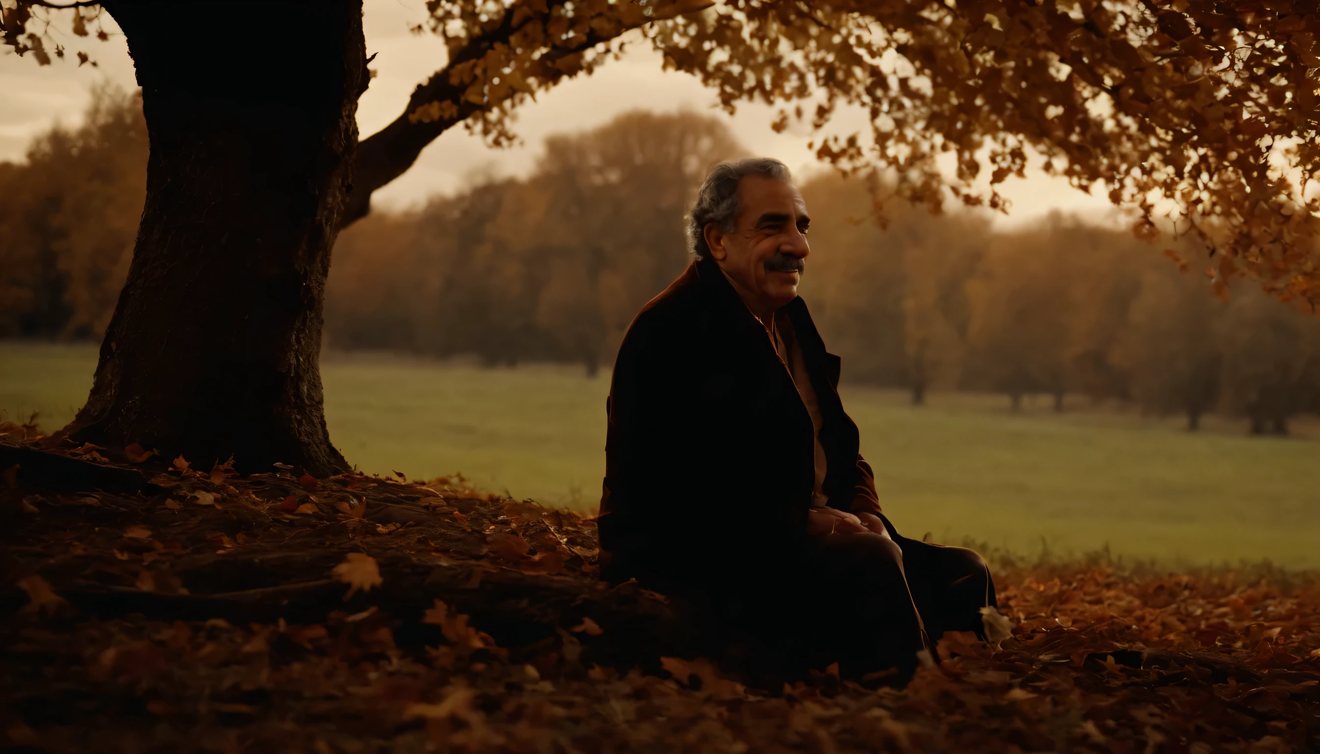 Gabriel Garcia Marquez, in prairie, a tree, autumn
