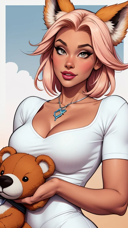 a woman dcartoon style Cartoon style digital illustration holding a. Holding a teddy bear a beautiful fox lady, quadrinhos artgerm, estilo artgerm, in the estilo artgerm, artgerm and I'm here Cartoon style digital illustration a