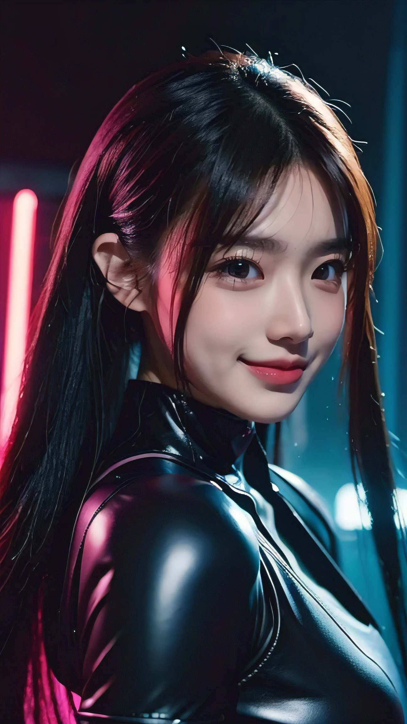 (Raw photo:1.2)、Highest quality、Beautiful detailed girl、Tight Water Suit、Latex Sweatsuit, Laughter、Twin tails、Highly detailed eyes and face、Beautiful and fine details、Large file size、High resolution、High resolution、8k wallpaper details、Highly detailed Ticker uniform 8K wallpaper、Light on the face、Cinema Lighting、16-year-old girl、Sexy pose、(Photorealism:1.4)、Awareness-raising、Surrealism、 From below、Super Detail、masterpiece