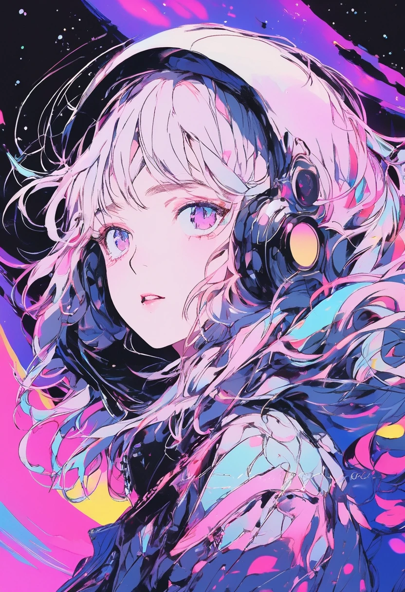 (highest quality, sketch:1.2), spectacular realistic,(Super detailed support),illustrator,anime,1 girl, lip details,custom, gradient background,neon hair,Texture Cropping, masterpiece, anime, Woman standing and staring at a black hole, fantasy world, Trending at Art Station, space art, dreamy psychedelic anime, beautiful anime scene, anime epic artwork. anime, Photo Image Pose, average length