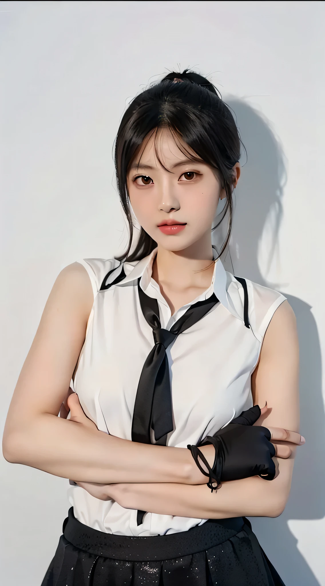 1girl, there is a woman in a white shirt and black tie posing for a picture, chiho, yun ling, xintong chen, anime thai girl, sakimi chan, sakimichan, shikamimi, jaeyeon nam, li zixin, harumi, ruan jia beautiful!, lalisa manobal, full body xianxia, xision wu