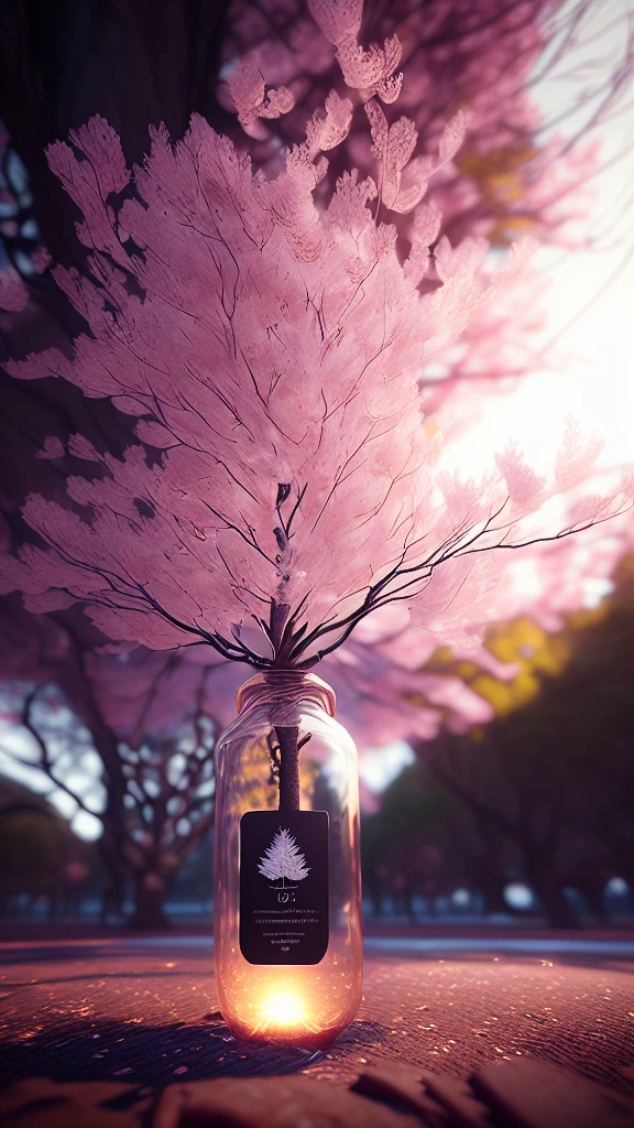 dream-likeart tree in a bottle, fluffy, realistic, photograph, canon, dream-like, art, Colorful leaves and branches with flowers on the head. hyperdetailed photographrealism by greg rutkowski - h 1024 w 804 | f16 lens mark 2:2 seconds 3555mm film grain :1 Realistic high resolution sharp focus contrast!! intricate detailed atmospheric light refraction lighting unreal engine 5 cinematic concept photographgraphy masterpiece octane render trending at cgsociety rendered as,Falling cherry blossoms