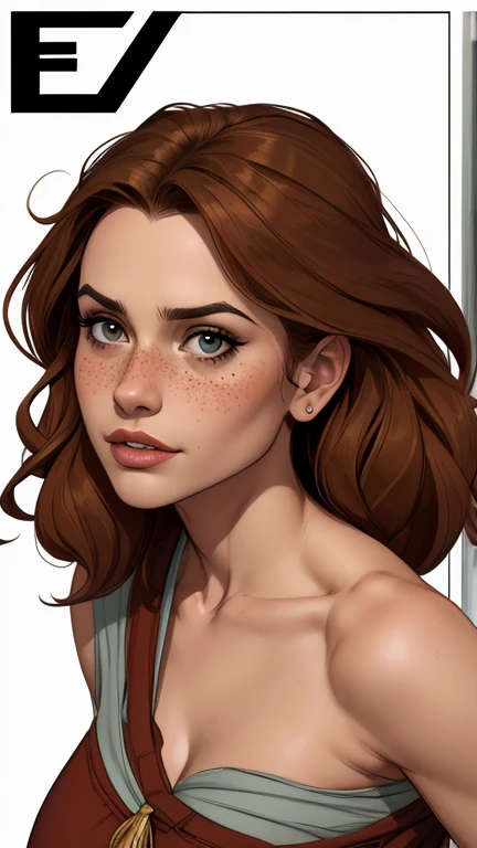 Character style illustration style Completely bare breasts showing small fear Breast size Cartoon name: Isabella Cruz white background medium breasts freckled face Hermione Granger actress strong contours Physical description - long straight hair, tingidos de um marrom vibrante que contrasta com sua pele clara. - You reflect a mix of curiosity and determination. - Ela tem uma estatura alta, with a slender and agile figure, evidenciando sua agilidade e destreza. -fundo colorido Design de personagens de retrato, beautiful digital illustration, retrato de alta qualidade, Arte em quadrinhos, Corpo inteiro sensualizando ou pelada. folha de retorno. return sheet member clothes of the day hell day expression love using gryffindor clothes
