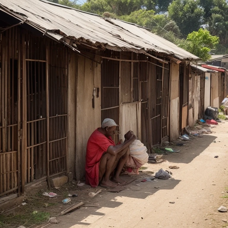 Generate an image of poverty in a community