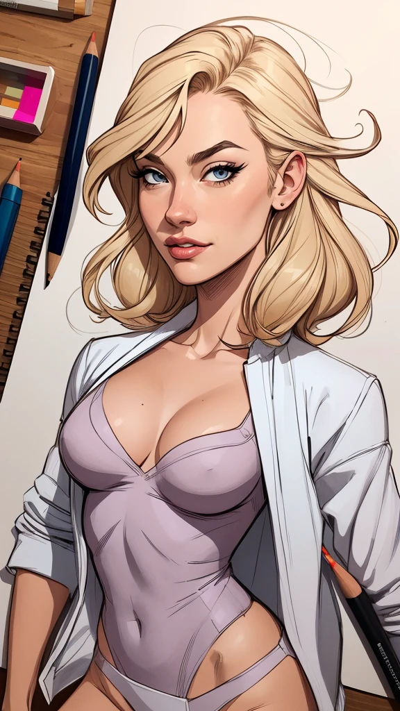 estilo de desenho animado:1.2), estilo Cartoon Atriz  Yvonne Strahovski  Mulher Imagem de desenho animado de uma mulher , roupas sensuais , garota super fofa, cartoon style illustration, estilo de arte dos desenhos animados, estilo de arte dos desenhos animados, digital illustration style, design de personagens altamente detalhado, arte digital detalhada fofa, City fan art, design de personagem retrato, beautiful digital illustration, retrato de alta qualidade, arte em quadrinhos, retrato do design do personagem, Buso com fundo branco, no clothes and medium breasts, female character from the Lord of the Rings cartoon style