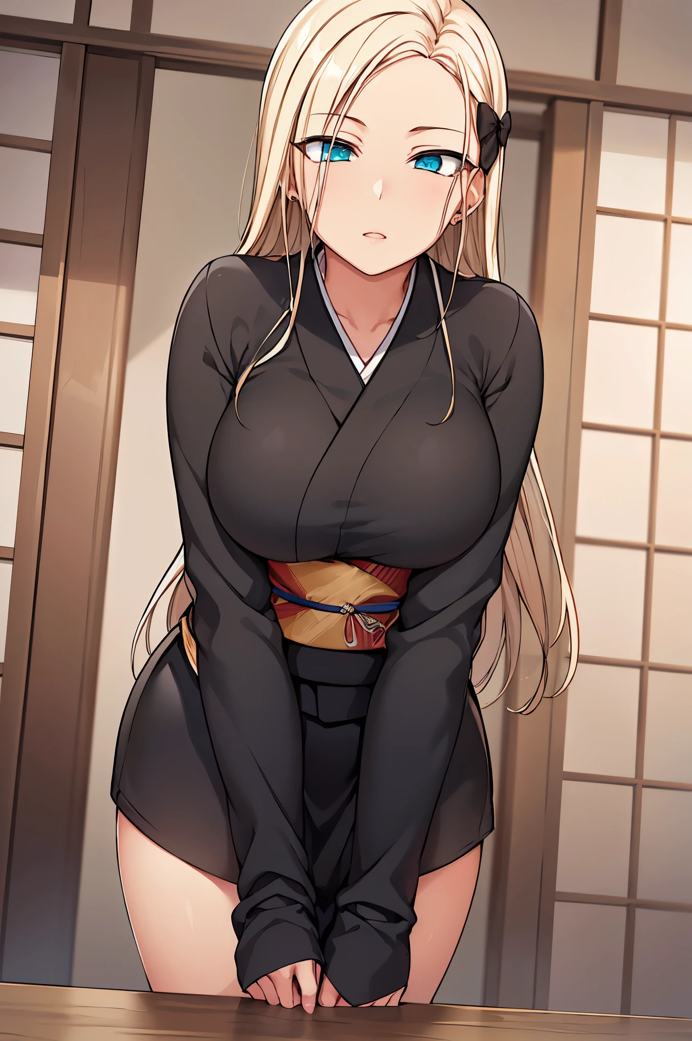 blonde hair, blue eyes,long hair,parted bangs,
BREAK (japanese clothes, black bow, kimono, sash, pink kimono:1.2)
BREAK  (architectural art), ((geometric art)), pattern design, creative, standing, leaning forward, arms behind back,
BREAK (masterpiece:1.2), best quality, high resolution, unity 8k wallpaper, (illustration:0.8), (beautiful detailed eyes:1.6), extremely detailed face, perfect lighting, extremely detailed CG, (perfect hands, perfect anatomy),