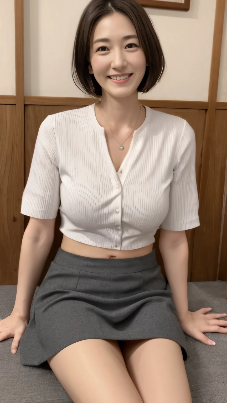 Beautiful girl:1.3,22 years old、White business suit、mini skirt、Television Studio、news caster、Ruumi Watanabe、Nipples are visible、Detailed white panties、Are standing、whole body、Thighs、Fair skin