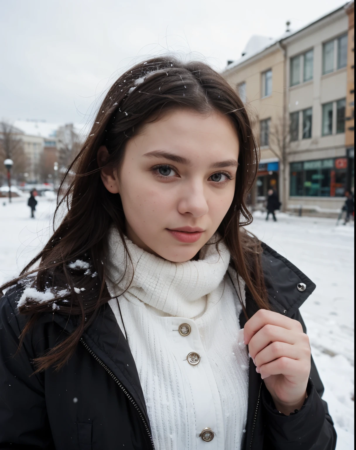 21 years old russian woman portrait snow moscou background