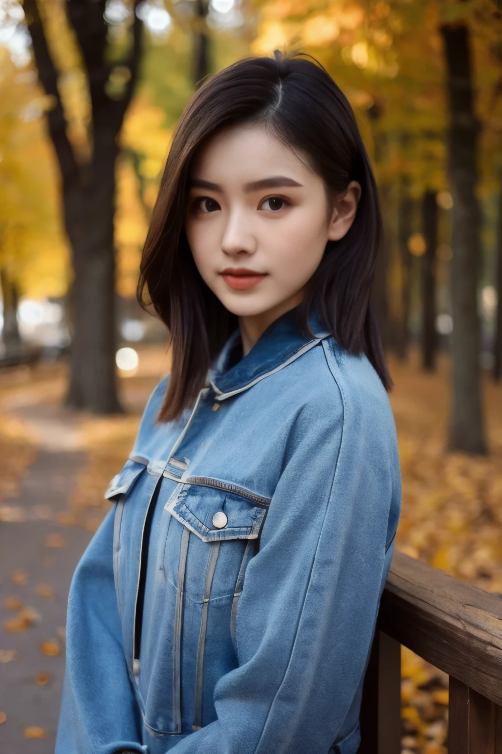 (realistic:1.3), finely detailed, quality, Rembrandt lighting, (masterpiece:1.2), (photorealistic:1.2), (best quality), (detailed skin:1.3), (intricate detail), dramatic, ray tracing, (no filters),
1 girl, Kazakhstan girl, age 25, detailed skin texture, (blush:0.5), (goosebumps:0.5), jacket, Lamoda jeans and Air max sneakers, stoyu near her balcony, autumn, natural color of iPhone camera, ((bokeh)), rim light, bokeh [foreground: :0.5] [background: 1], 
bright sunny day , autumn setting , autumn trees and leaves , russian driveway and many graphiti , russian driveway, 
(