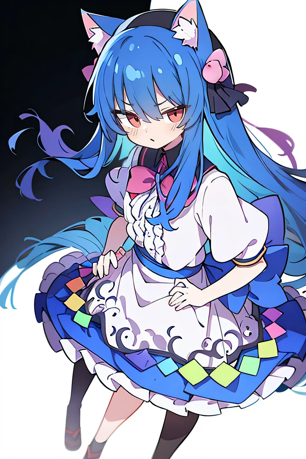 (masterpiece),best quality, expressive eyes, perfect face, 1girl,
Put your hands on your waist,fair, Gorgeous,Japanese cartoons,girl,lola,Hina Angel, blue hair, blue haired, floating clothes,Grab your waist, Grab your waist, hands on hips , hands on hips,sit, sit on ground, Legs on the ground, flat chest,cat ears,