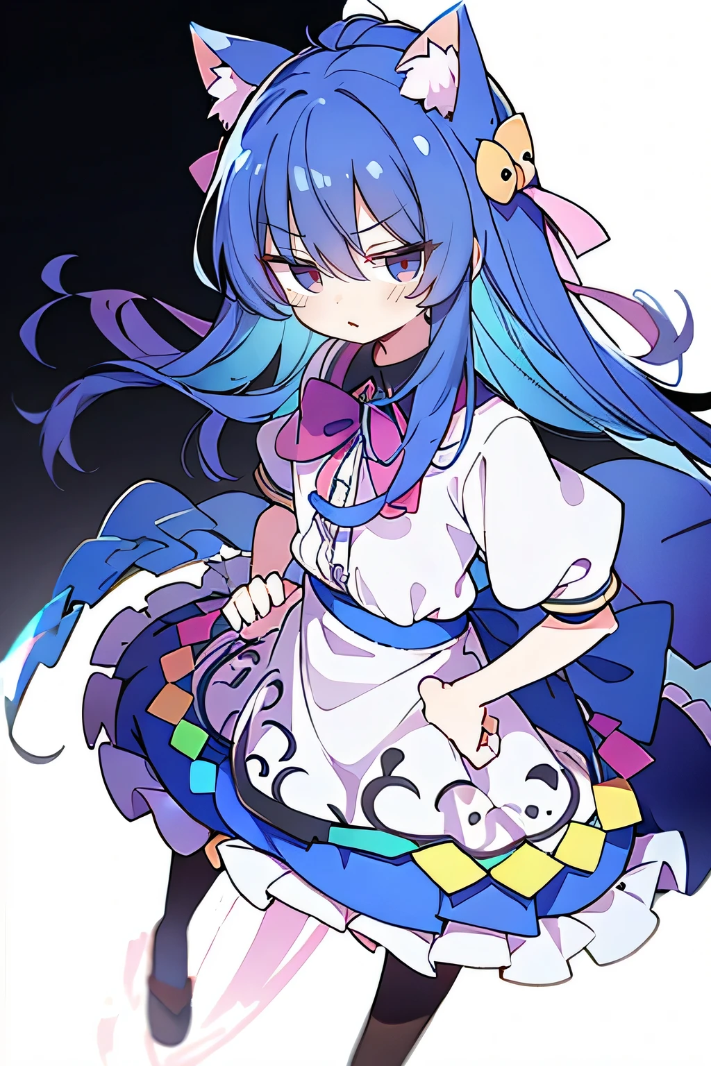 (masterpiece),best quality, expressive eyes, perfect face, 1girl,
Put your hands on your waist,fair, Gorgeous,Japanese cartoons,girl,lola,Hina Angel, blue hair, blue haired, floating clothes,Grab your waist, Grab your waist, hands on hips , hands on hips,sit, sit on ground, Legs on the ground, flat chest,cat ears,