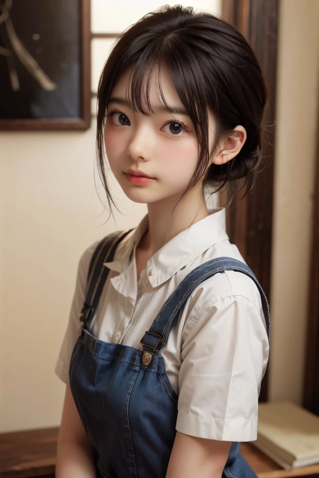 ((Top image quality、8K、​masterpiece：1.3))、Realistic high-quality photos、top-quality、girl cute-fine face、Beautiful Japan girl at 6 、Photo of slim little girl model、Beautiful girl model、young japanese girl、Young cute face、japanaese girl、lovely delicate face、Brown hair、Beautiful brown eyes、Tear bag、drooing eyes、young body、basketball、Uniform appearance