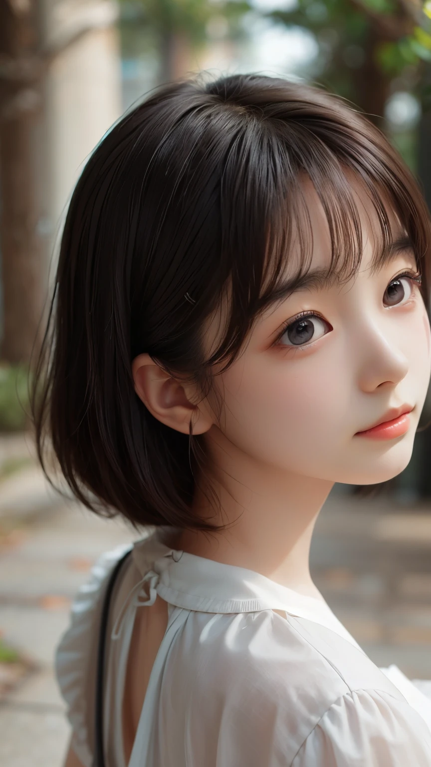 ((sfw: 1.4)), ((detailed face,  professional photography)), ((sfw, Blouse, skirt, from behind, 1 Girl)), Ultra High Resolution, (Realistic: 1.4), RAW Photo, Best Quality, (Photorealistic Stick), Focus, Soft Light, (()), ((Japanese)), (( (young face))), (surface), (depth of field), masterpiece, (realistic), woman, bangs, ((1 girl))

