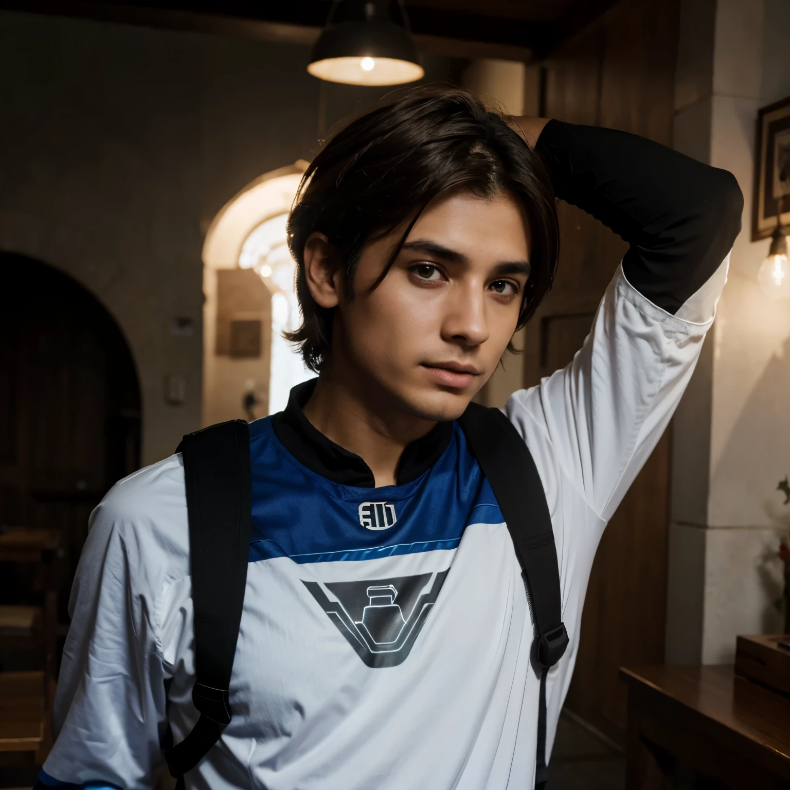 Quiero que crees de mi imagen una imagen de Halo pero masculina