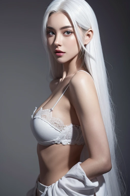 hyper-realistic picture of a hot girl with white hair
