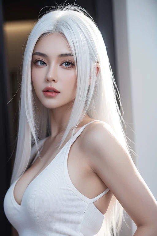 hyper-realistic picture of a hot girl with white hair