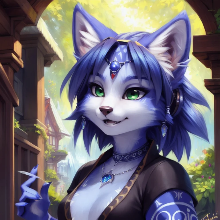 A beautiful and detailed (sweet portrait) von ((Krystal)), Sternenfuchs Krystal, Schlank, liebenswert, Green eyes, Small , fantasy robe, Dekollete, Grinsen, hoch schauen,, Anthro, Pelzig, holografischer Bildschirm, Hochgeladen E621, detailed flauschige fur, (von Fluff-Kevlar, Bayard Wu, personalami, Pino Daeni), detailliertes Gesicht, (flauschige), 1girl, Allein, kein Wasserzeichen