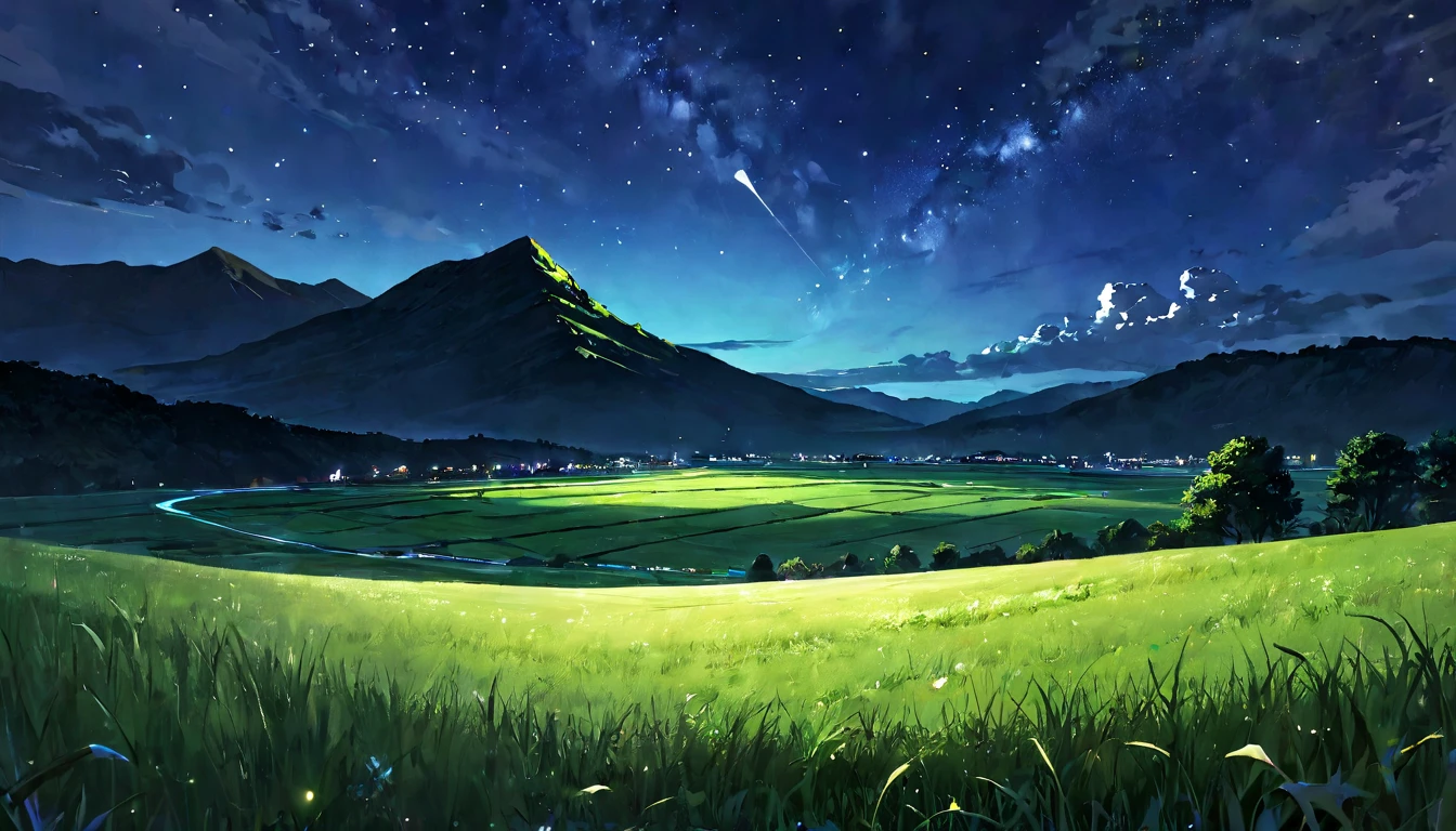 (masterpiece, best quality, very aesthetic, absurdres,general),grassland,night
