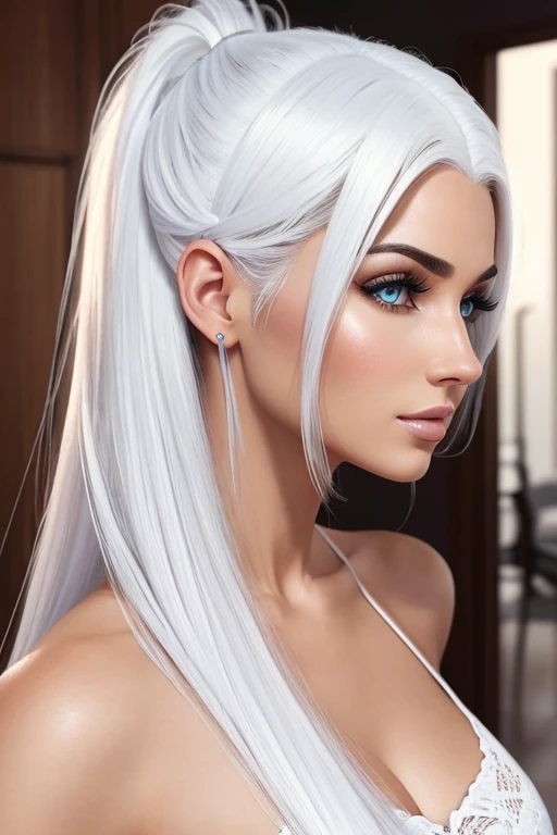 hyper-realistic picture of hot girl with white hair