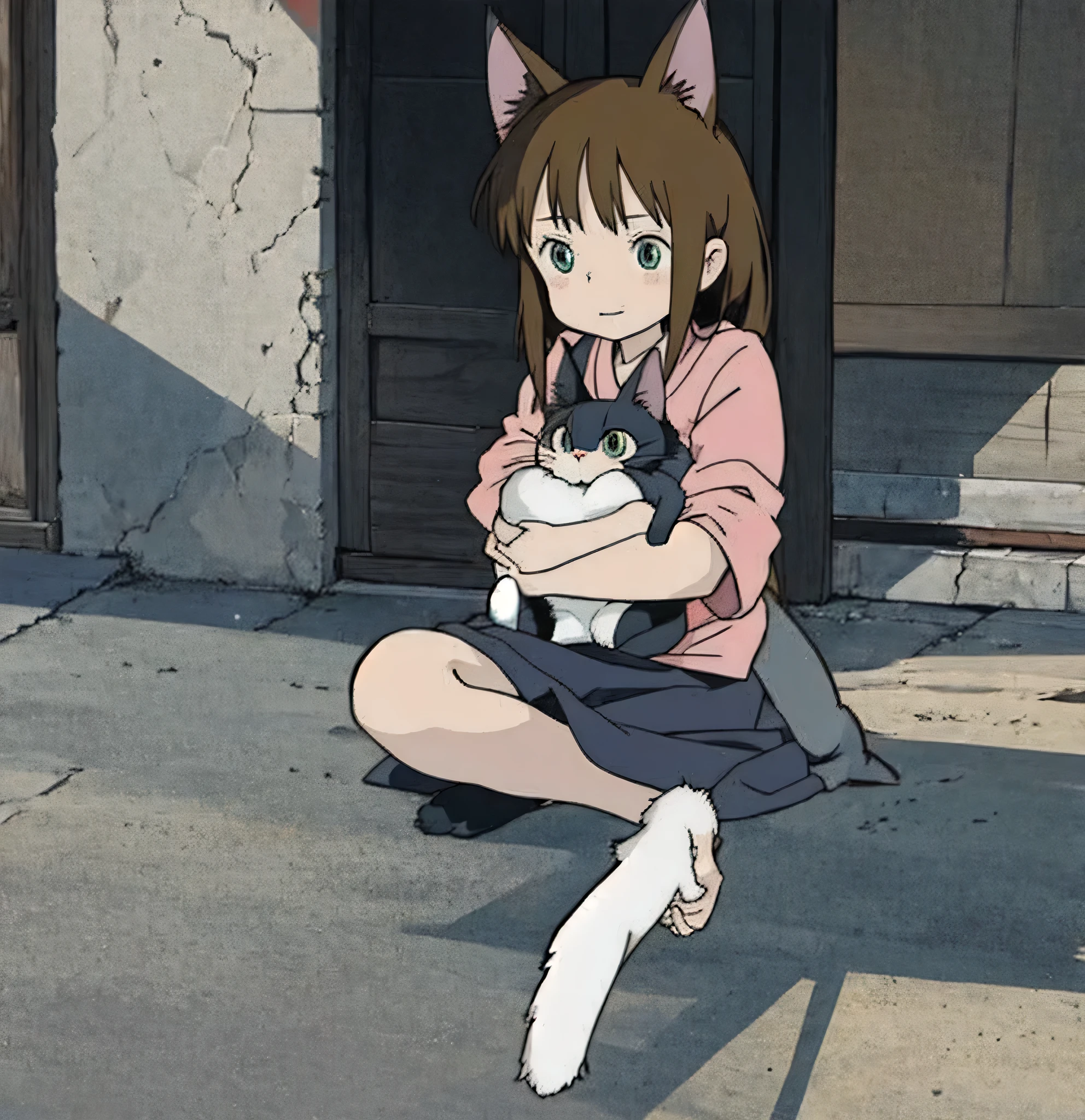 Cartoon girl holding a cat and cat in her arms, there is nothingmimi, anime cat girl, anime moe art style, nichijou, cat girl, anime style, cute anime cat girl, Japanese in anime style, cat girl, by Hitoshi Homura, anime cat, kemonomimi, in anime style, cute!! Chibi!!! cat girl, there is nothing