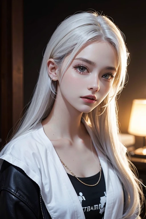 hyper-realistic picture of a hot girl with white hair