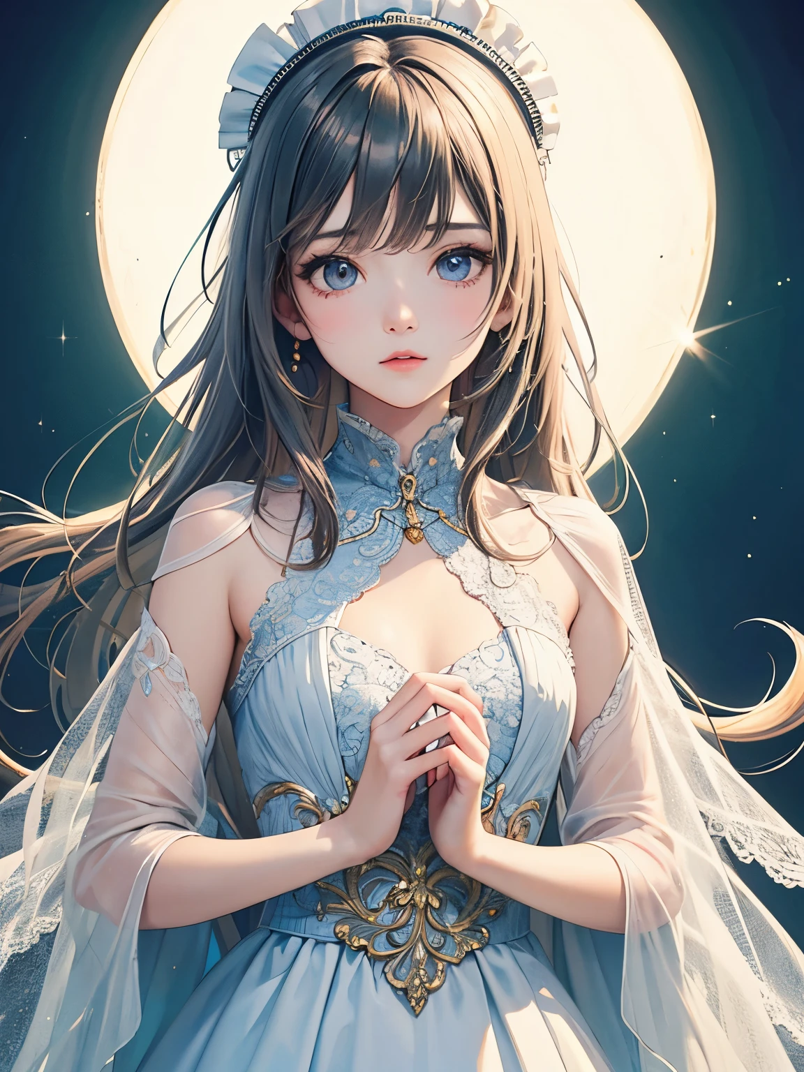 (high quality,masterpiece,4k,8k,16k),cute girl,bust,medium chest,ta dress,smooth skin,silky hair,vibrant colors,dreamy lighting,shiny girden,subtle details,intense gaze,revealing expression,porcelain-like complexion,graceful pose,gentle atmosphere,pure innocence,natural beauty,sublime aesthetics