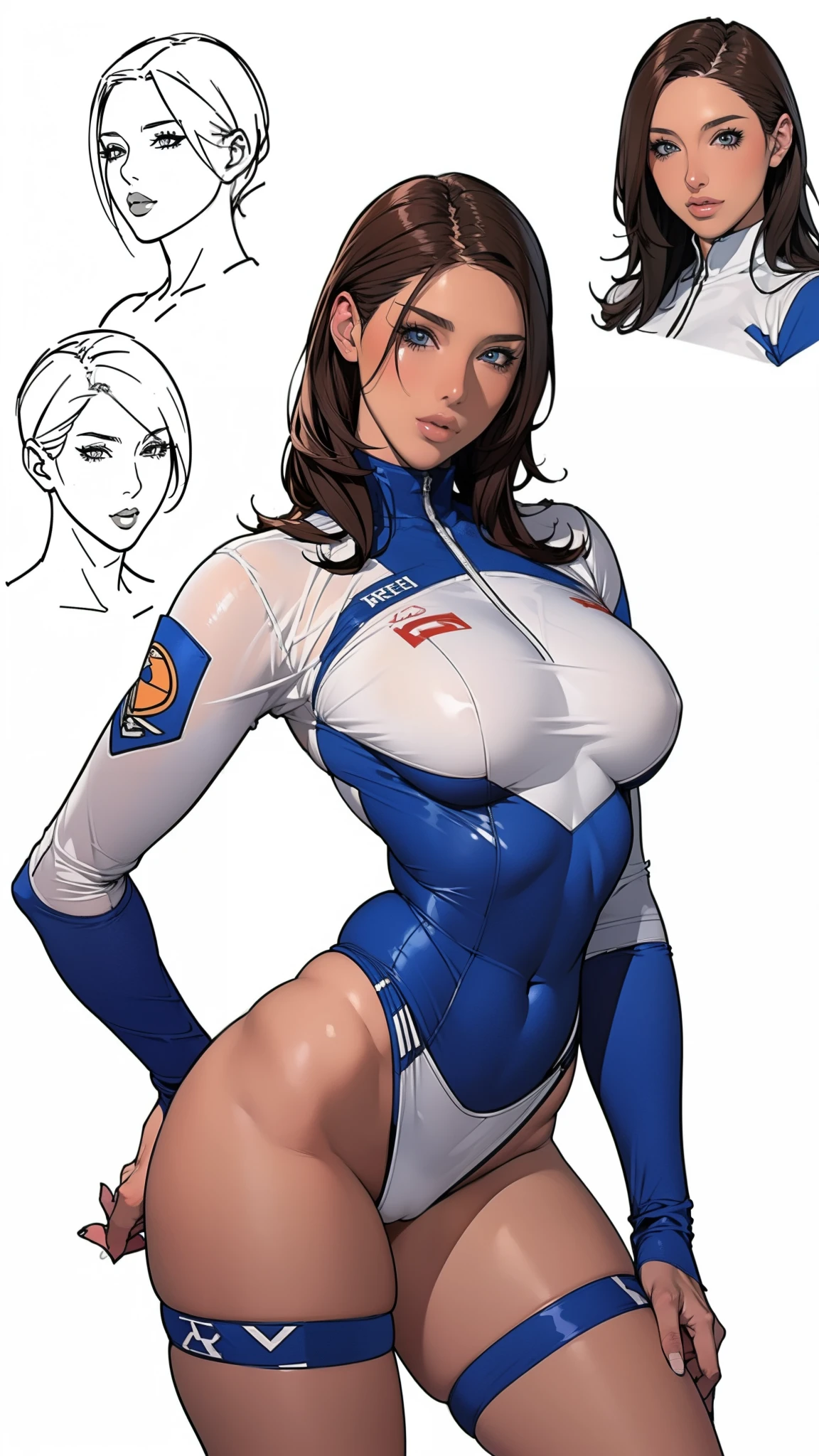 ((masterpiece)),(((best quality))),((character design sheet)),((rough sketch)),((vulgar)),thick thighs,womens soldier,((between breasts)),wearing an Wet sexual Police uniform,milking